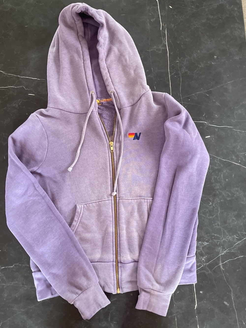 Aviator Nation Purple Zip-Up Hoodie with Small 'N' Logo Size XS